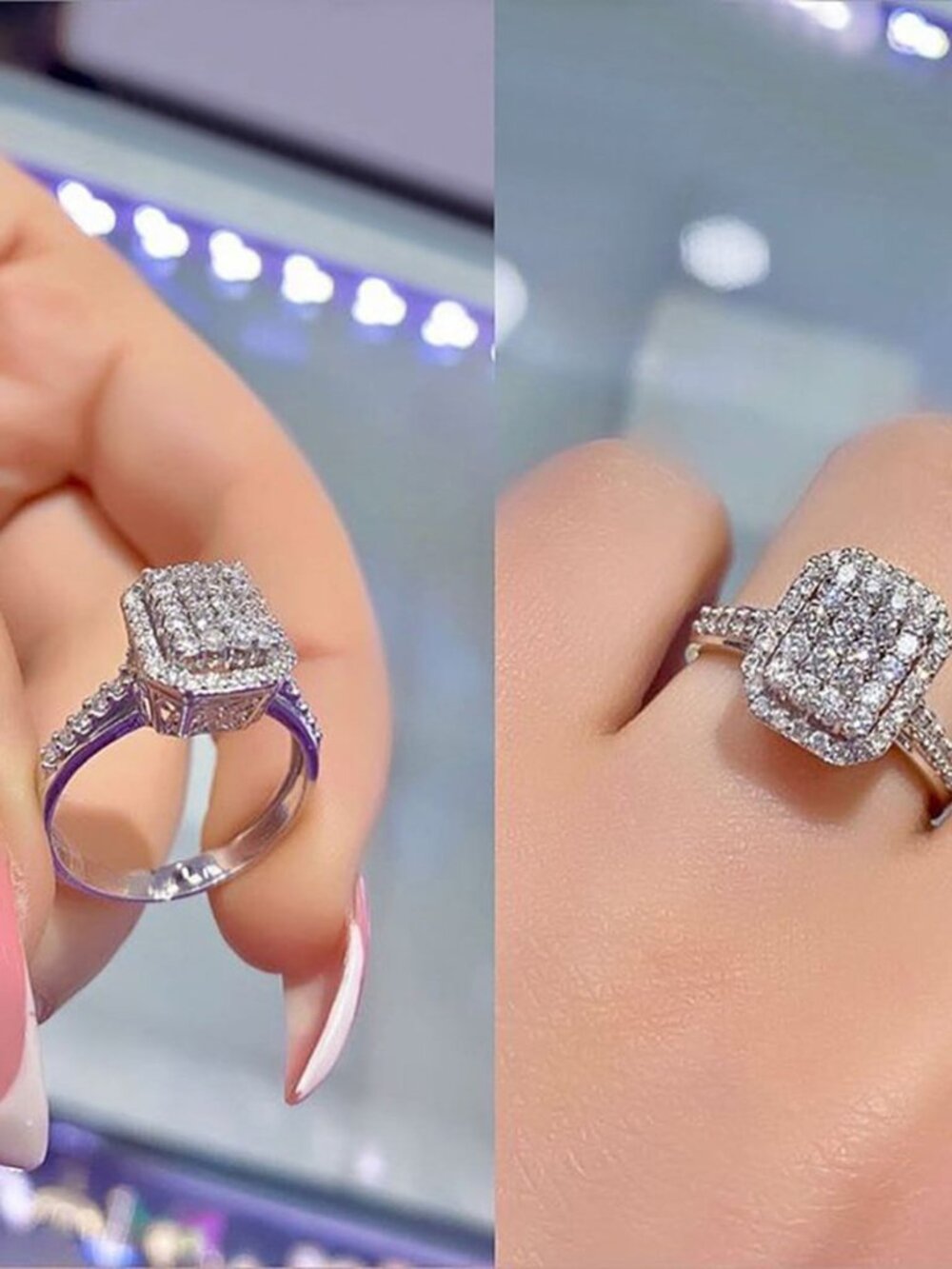 3/$35 NWT White Gold Plated Square Halo CZ Cluster Ring